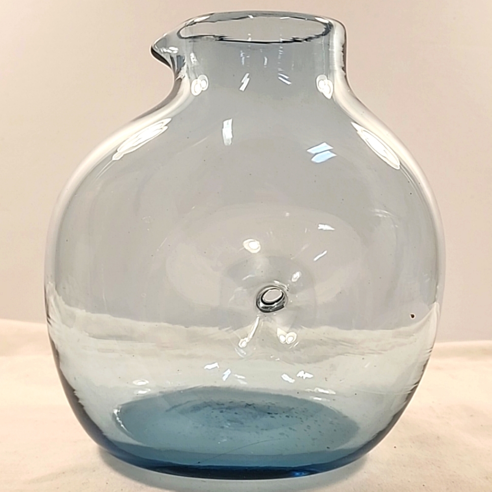 La Mailloche Beauport Light Blue Glass Pinch Decanter Pitcher Signed 6.5" Canada